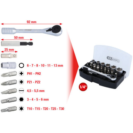 Kstools – Jeu d'embouts 1/4' 24 pcs – Acier chromé vanadium – Mécanisme à cliquet 72 dents – Rallonge et adaptateur inclus (1/5)