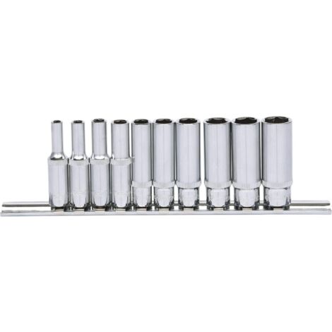 Kstools – Jeu de douilles 6 pans longues 1/4' – Acier chrome vanadium – 10 pièces 4-13mm – Flank Traction pour accès en espaces restreints (1/2)