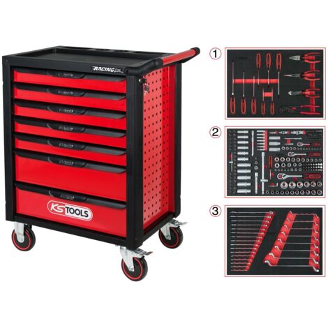 KS TOOLS Racingline noir/rouge Servante d'atelier avec 7 tiroirs et 215 outils Premium - 826.7215