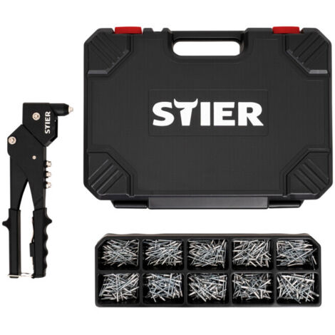 Kit rivets aveugles STIER avec pince à riveter manuelle à 360° et rivets aveugles, 501 pièces