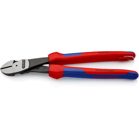 KNIPEX 74 22 250 T BK Pince coupante de côté à forte démultiplication avec gaines bi-matière, avec œillet intégré pour fixation d’un dispositif antichute atramentisée noire 250 mm (1/4)