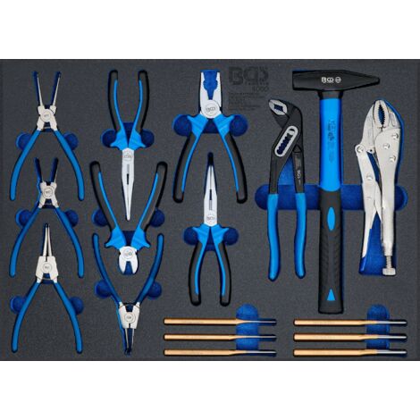 Bgs Technic – Jeu de 17 outils pour servante d’atelier – Marteaux, pinces, chasse-goupilles – Barquette en mousse robuste (1/3)