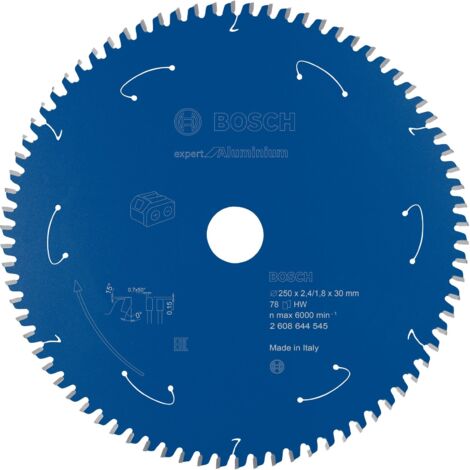 Lame de scie circulaire Bosch Expert pour l'aluminium pour scies à batterie 250 x 2,4/1,8 x 30 78 dents