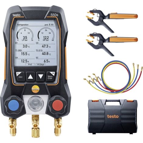 Testo – Appareil de mesure des liquides réfrigérants – Bluetooth – Grand écran graphique – Indice IP54 – Kit Smart avec thermomètres à pince - Y338692
