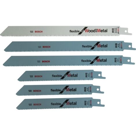 Bosch – Kit de 6 lames de scie sabre BIM pour bois et métal – Longueur 322mm – Découpe précise tuyaux acier et profilés – Compatible scies universelles