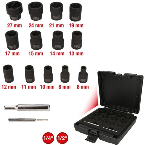 KS Tools 1/4"+1/2" Jeux de douilles à chocs spirales,15 pcs.