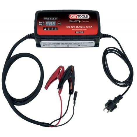 Kstools – Chargeur de batterie haute fréquence 12V/24V 25A/12,5A – Régénération automatique – Protection contre surchauffe – Affichage LED (1/5)