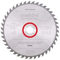 Lame de scie circulaire HW/CT 250 x 30 x 2,8/1,8, nombre de dents 42, affûtage en biseau alterné, angle d'attaque 15° metabo
