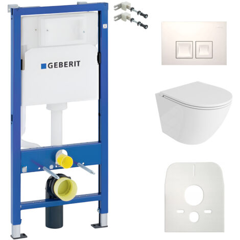 GEBERIT WC Set mit Vorwandelement, Wand-WC und Spülknopf
