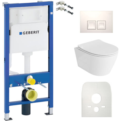 GEBERIT WC Set mit Vorwandelement, Wand-WC und Spülknopf
