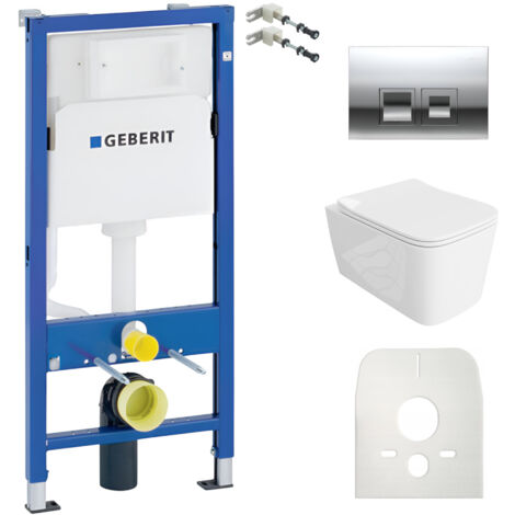 Duofix Basic Vorwandelement + Wand Tiefspül WC Murya Weiß Spülrandlos + Bedienplatte Delta 25 Verchromter Knopf Komplettset Unterputz Spülkasten Toilette Komplett Sett
