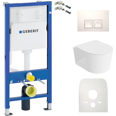 GEBERIT WC Set mit Vorwandelement, Wand-WC und Spülknopf