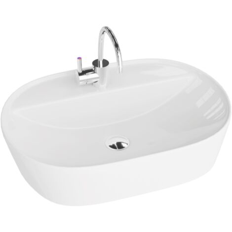 LAVITA Aufsatzwaschtisch Pereya  Aufsatzwaschbecken Rechteckig  Waschbecken ohne Überlauf und mit Hahnloch  Aus hochwertigem Porzellan  Waschtisch  50,5x38,5x12 cm  Weiß Glanz
