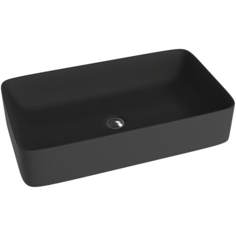 LAVITA Aufsatzwaschtisch Pasana Black Aufsatzwaschbecken Rechteckig Waschbecken Ohne Überlauf und Hahnloch Aus hochwertigem Porzellan Waschtisch 60,5x34x11 cm Schwarz Matt (1/5)