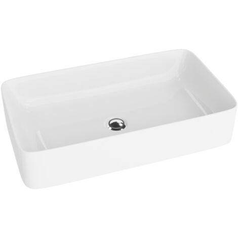 LAVITA Aufsatzwaschtisch Pasana Aufsatzwaschbecken Rechteckig Waschbecken Ohne Überlauf und Hahnloch Aus hochwertigem Porzellan Waschtisch 60,5x34x11 cm Weiß Glanz (1/5)