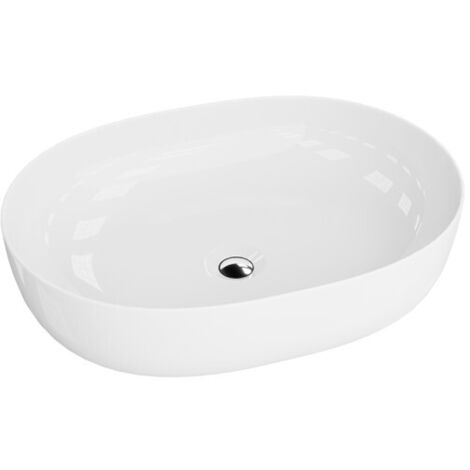 LAVITA Aufsatzwaschtisch Blas Aufsatzwaschbecken Oval Waschbecken ohne Überlauf und Hahnloch Aus hochwertigem Porzellan Waschtisch 59,5x43x13,5 cm Weiß