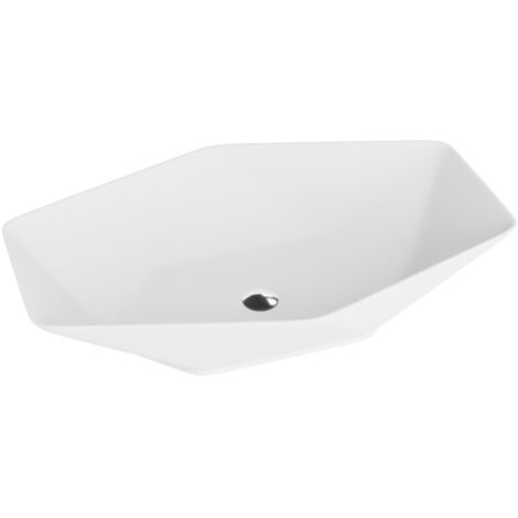 LAVITA Aufsatzwaschtisch Sovena Aufsatzwaschbecken Asymmetrisch Waschbecken ohne Überlauf und Hahnloch Aus hochwertigem Porzellan Waschtisch 56,5x36,5x12 cm Weiß Glanz (1/5)