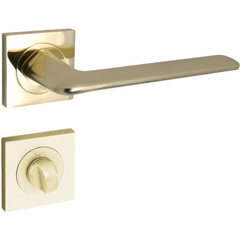 domino Türgriff Drückergarnitur WC - Badezimmer Set mit quadratischen Rosetten für Badezimmertüren Set WC - Rosetten-Garnitur Türbeschläge aus Aluminium  Messing Gold  ROMBO-QR M1 (1/5)