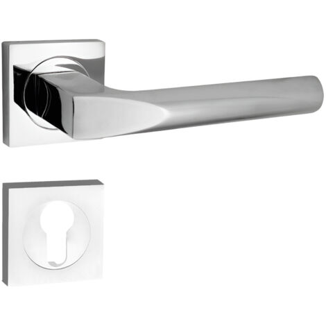 domino Türgriff Drückergarnitur PZ - Profilzylinder Set quadratische Rosette Türklinke für Zimmertür, Bürotür, Kellertür & Innentür Türbeschläge aus Aluminium glänzendes Chrom CONO-QR M6 (1/5)