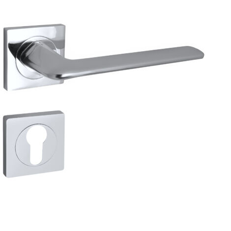 domino Türgriff Drückergarnitur PZ - Profilzylinder Set quadratische Rosette Türklinke für Zimmertür, Bürotür, Kellertür & Innentür Türbeschläge aus Aluminium  glänzendes Chrom K ROMBO-QR M6 (1/5)