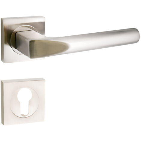 domino Türgriff Drückergarnitur PZ - Profilzylinder Set quadratische Rosette Türklinke für Zimmertür, Bürotür, Kellertür & Innentür Türbeschläge aus Aluminium Nickel CONO-QR M9 (1/5)