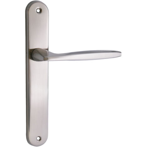 domino Türgriff Blind Drückergarnitur Langschildgarnitur Türklinke für Zimmertür, Bürotür, Kellertür & Innentür L-Form Türbeschläge aus Aluminium Nickel Türdrückergarnitur MIA M9