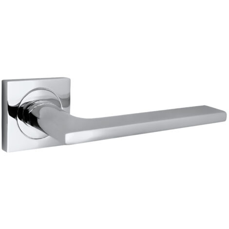 domino Türgriff ohne Schlossrosette quadratischen Rosetten Türklinke für Zimmertür, Bürotür Türbeschläge aus Aluminium glänzendes Chrom Türdrückergarnitur LINEA-QR M6