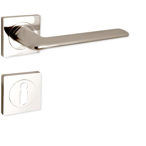 domino Türgriff Drückergarnitur BB-Buntbart Set quadratische Rosette Türklinke für Zimmertür, Bürotür, Kellertür & Innentür Türbeschläge aus Aluminium Nickel Türdrückergarnitur ROMBO-QR M9