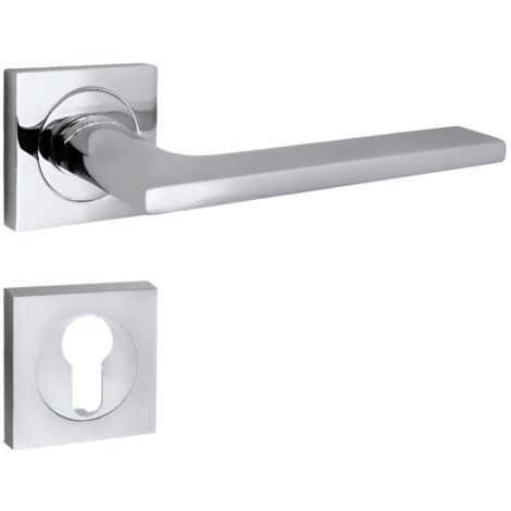 domino Türgriff Drückergarnitur PZ - Profilzylinder Set quadratische Rosette Türklinke für Zimmertür, Bürotür, Kellertür & Innentür Türbeschläge aus Aluminium glänzendes Chrom LINEA-QR M6 (1/5)