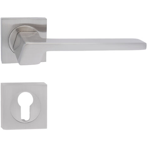 domino Türgriff Drückergarnitur PZ - Profilzylinder Set quadratische Rosette Türklinke für Zimmertür, Bürotür, Kellertür & Innentür Türbeschläge aus Aluminium Nickel CANTORO-QR M9 (1/5)