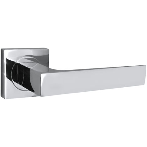 domino Türgriff ohne Schlossrosette quadratischen Rosetten Türklinke für Zimmertür, Bürotür Türbeschläge aus Aluminium  glänzendes Chrom Türdrückergarnitur QUADRADO-QR M6 (1/5)