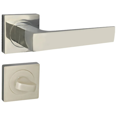 domino Türgriff Drückergarnitur WC - Badezimmer Set mit quadratischen Rosetten für Badezimmertüren Set WC - Rosetten-Garnitur Türbeschläge aus Aluminium Nickel QUADRADO-QR M9 (1/5)