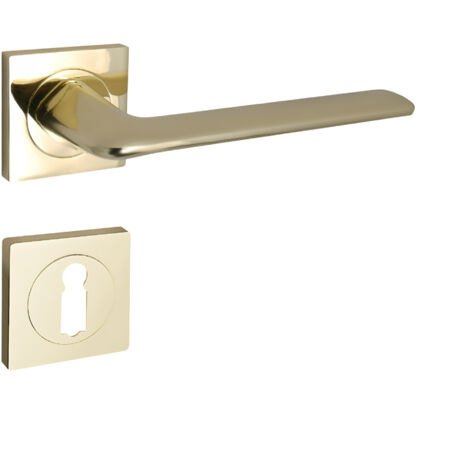 domino Türgriff Drückergarnitur BB-Buntbart Set quadratische Rosette Türklinke für Zimmertür, Bürotür, Kellertür & Innentür Türbeschläge aus Aluminium Messing Gold Türdrückergarnitur ROMBO-QR M1