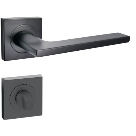 domino Türgriff Drückergarnitur WC - Badezimmer Set mit quadratischen Rosetten für Badezimmertüren Set WC - Rosetten-Garnitur Türbeschläge aus Aluminium Schwarz LINEA-QR BLACK (1/5)