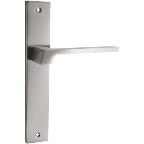 domino Türgriff Blind Drückergarnitur Langschildgarnitur Türklinke für Zimmertür, Bürotür, Kellertür & Innentür L-Form Türbeschläge aus Aluminium Nickel Türdrückergarnitur CANTORO M9