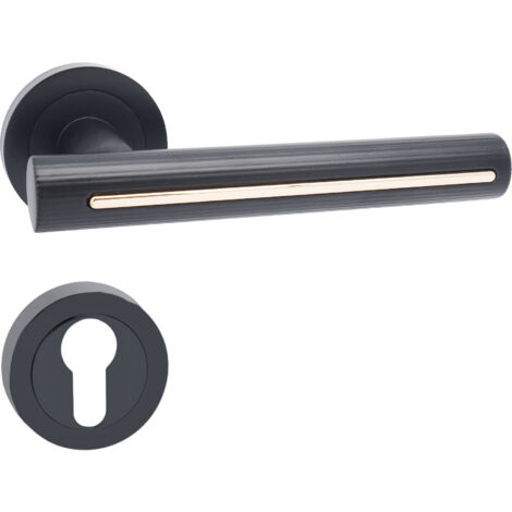 domino Türgriff Drückergarnitur PZ - Profilzylinder Set Rund-Rosette Türklinke für Zimmertür, Bürotür, Kellertür & Innentür Aluminium Schwarz/Gold Türdrückergarnitur PILAR-R Black/Gold (1/5)