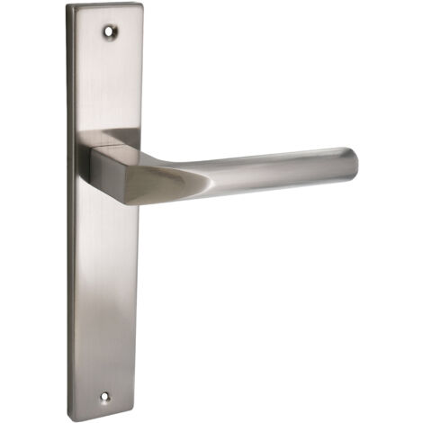 domino Türgriff Blind Drückergarnitur Langschildgarnitur Türklinke für Zimmertür, Bürotür, Kellertür & Innentür L-Form Türbeschläge aus Aluminium Nickel Türdrückergarnitur CONO M9 (1/5)