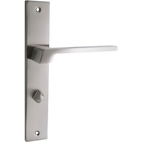 domino Türgriff 78 Drückergarnitur WC - Badezimmer Set Links & Rechts Türbeschlag für WC/Badezimmertüren L-Form Türbeschläge aus Aluminium Nickel Türdrückergarnitur CANTORO M9 (1/5)