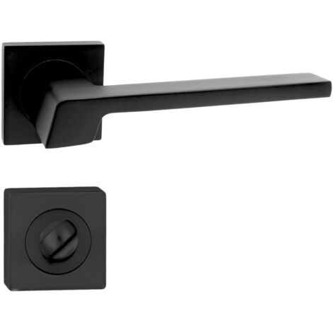 domino Türgriff Drückergarnitur WC - Badezimmer Set mit quadratischen Rosetten für Badezimmertüren Set WC - Rosetten-Garnitur Türbeschläge aus Aluminium Schwarz CANTORO-QR BLACK (1/5)