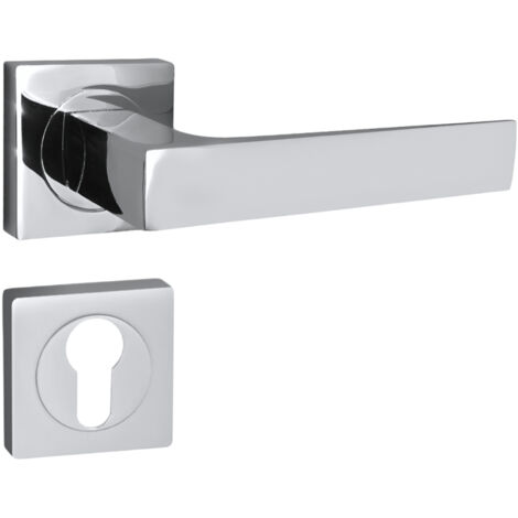 domino Türgriff Drückergarnitur PZ - Profilzylinder Set quadratische Rosette Türklinke für Zimmertür, Bürotür, Kellertür & Innentür Türbeschläge aus Aluminium  glänzendes Chrom QUADRADO-QR M6 (1/5)