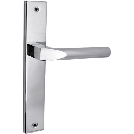 domino Türgriff Blind Drückergarnitur Langschildgarnitur Türklinke für Zimmertür, Bürotür, Kellertür & Innentür L-Form Türbeschläge aus Aluminium glänzendes Chrom Türdrückergarnitur CONO M6