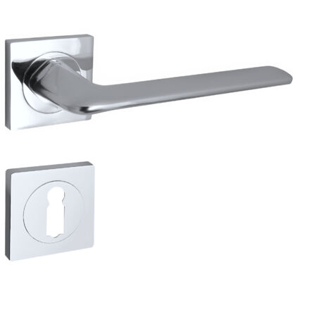 domino Türgriff Drückergarnitur BB-Buntbart Set quadratische Rosette Türklinke für Zimmertür, Bürotür, Kellertür & Innentür Türbeschläge aus Aluminium  glänzendes Chrom Türdrückergarnitur ROMBO-QR M6 (1/5)