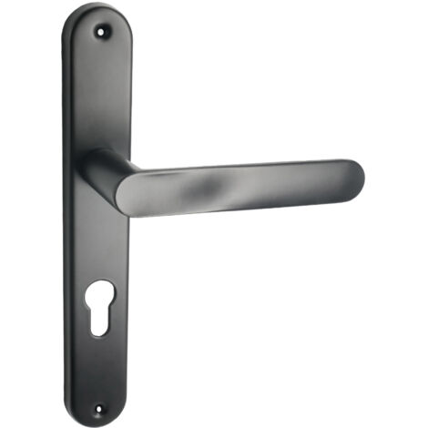 domino Türgriff 72 Drückergarnitur PZ - Profilzylinder Set Türklinke für Zimmertür, Bürotür, Kellertür & Innentür L-Form Türbeschläge aus Aluminium Schwarz OVAL BLACK (1/5)