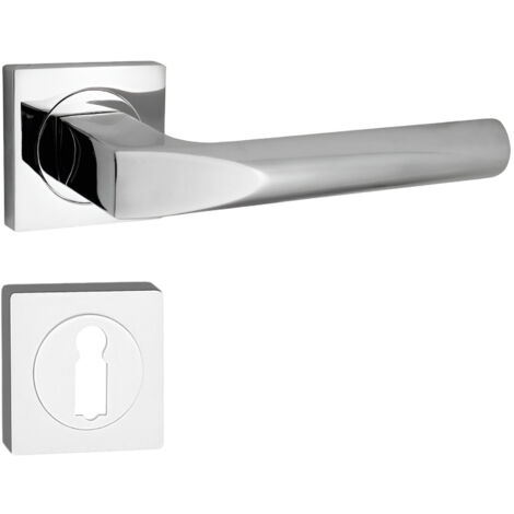 domino Türgriff Drückergarnitur BB-Buntbart Set quadratische Rosette Türklinke für Zimmertür, Bürotür, Kellertür & Innentür Türbeschläge aus Aluminium glänzendes Chrom Türdrückergarnitur CONO-QR M6