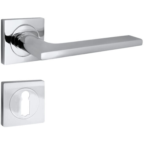 domino Türgriff Drückergarnitur BB-Buntbart Set quadratische Rosette Türklinke für Zimmertür, Bürotür, Kellertür & Innentür Türbeschläge aus Aluminium glänzendes Chrom Türdrückergarnitur LINEA-QR M6 (1/5)