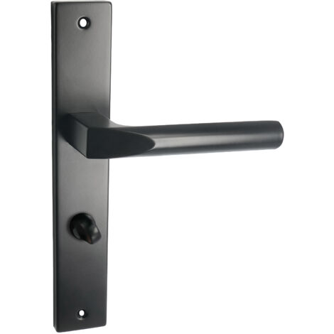 domino Türgriff 78 Drückergarnitur WC - Badezimmer Set Links & Rechts Türbeschlag für WC/Badezimmertüren L-Form Türbeschläge aus Aluminium SchwarzTürdrückergarnitur CONO BLACK (1/5)