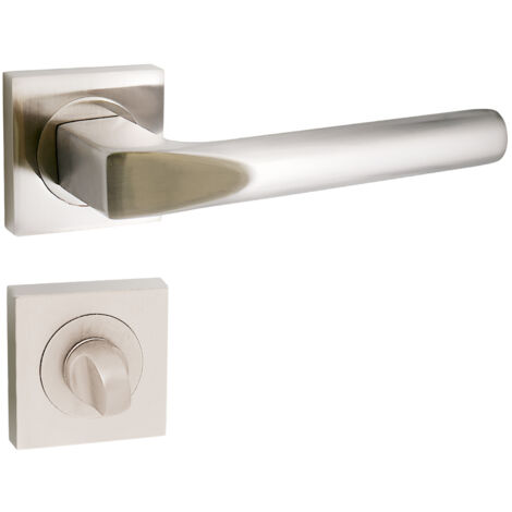 domino Türgriff Drückergarnitur WC - Badezimmer Set mit quadratischen Rosetten für Badezimmertüren Set WC - Rosetten-Garnitur Türbeschläge aus Aluminium Nickel CONO-QR M9 (1/5)