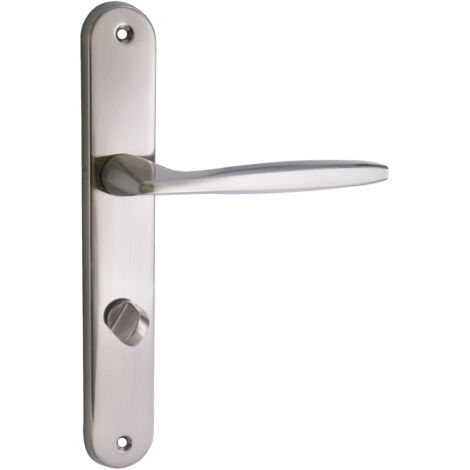 domino Türgriff 78 Drückergarnitur WC - Badezimmer Set Links & Rechts Türbeschlag für WC/Badezimmertüren L-Form Türbeschläge aus Aluminium Nickel Türdrückergarnitur MIA M9 (1/5)
