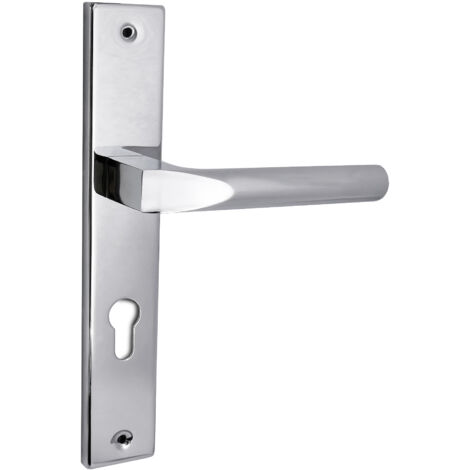 domino Türgriff 72 Drückergarnitur PZ - Profilzylinder Set Türklinke für Zimmertür, Bürotür, Kellertür & Innentür L-Form Türbeschläge aus Aluminium glänzendes ChromCONO M6 (1/5)