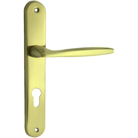 domino Türgriff 72 Drückergarnitur PZ - Profilzylinder Set Türklinke für Zimmertür, Bürotür, Kellertür & Innentür L-Form Türbeschläge aus Aluminium Messing Gold MIA M1 (1/5)